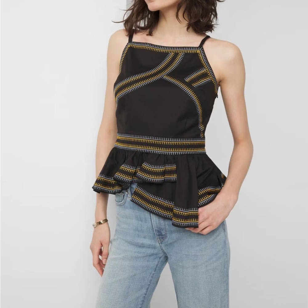White House Black Market Embroidered Peplum Tank Top